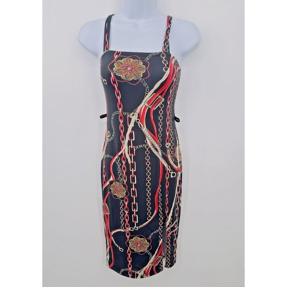 Ipona Collection Dress Gold Abstract Multicolored Y2K Black Mini Stretchy S